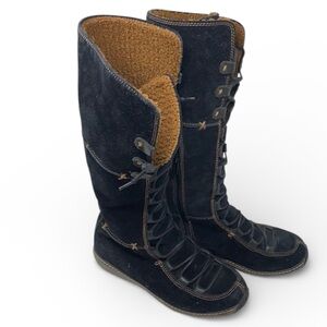 Timberland Womens Black Leather Suede Lace Up Knee
Boots Sherpa Lining Size 9